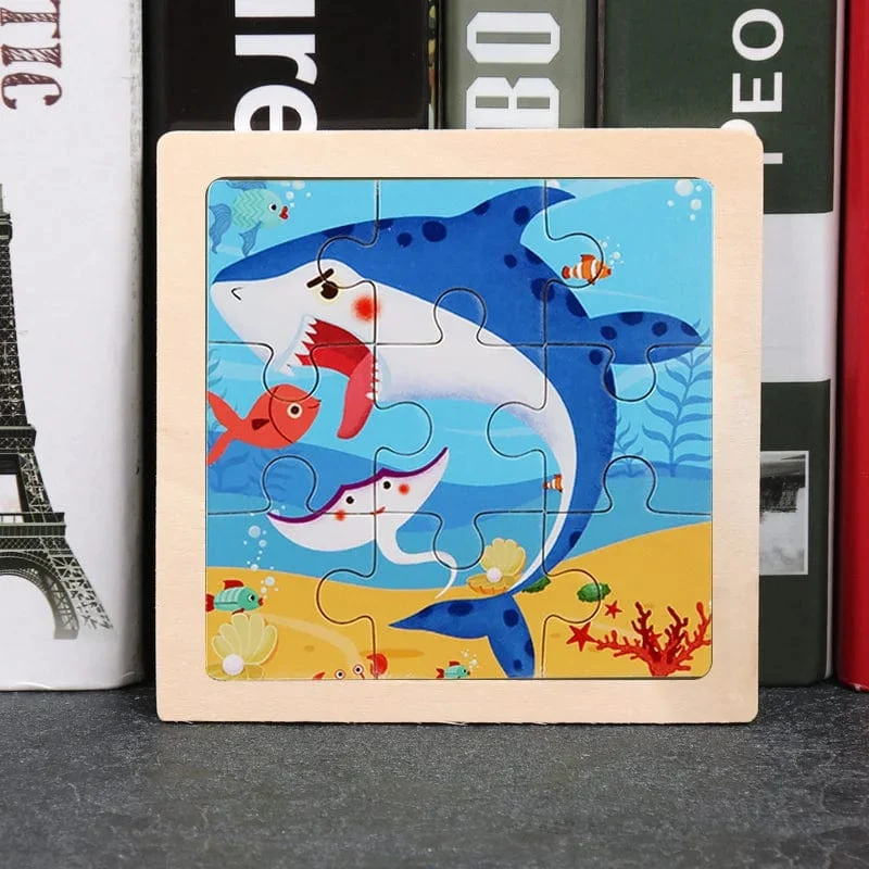 9 Stücke Montessori Holz Kind Spielzeug 3D Kinder Bildungsmaterialien Cartoon Dinosaurier Transport Puzzles Lernspielzeug