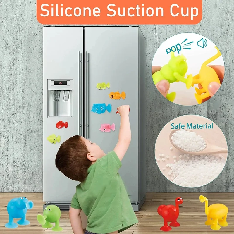 Weiches Silikon-Bausteinspielzeug, Tierform, Saugspielzeug für Kinder, Stressabbau, interaktives Eltern-Kind-Spiel, Saugnapf, Badespielzeug
