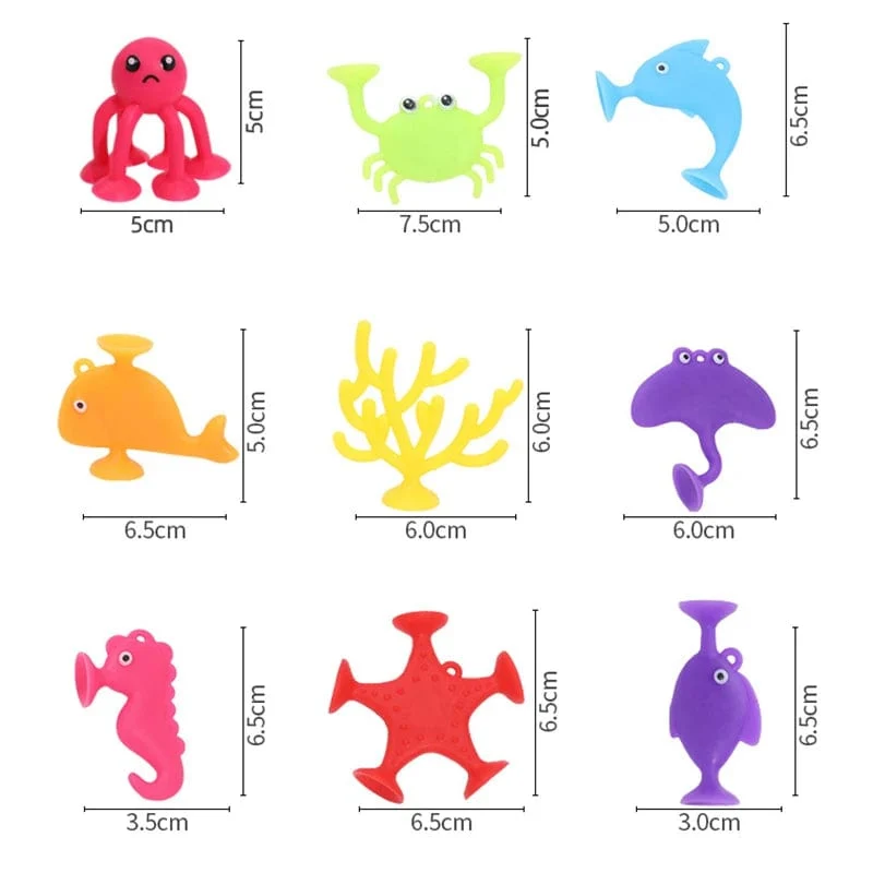 Weiches Silikon-Bausteinspielzeug, Tierform, Saugspielzeug für Kinder, Stressabbau, interaktives Eltern-Kind-Spiel, Saugnapf, Badespielzeug
