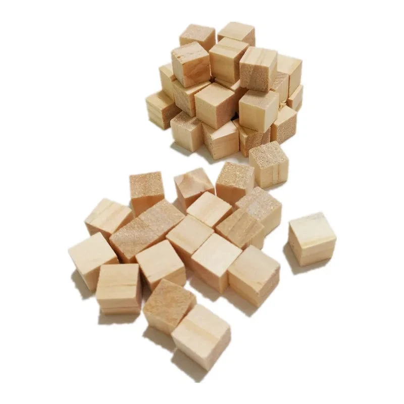50 Stück 10 mm große, unlackierte Holzwürfel, quadratische Holzblöcke, Ornamente zum Basteln, Alphabetblöcke, Zahlenwürfel oder zum Herstellen von Puzzles