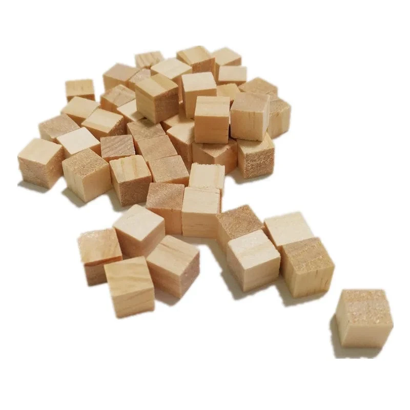 50 Stück 10 mm große, unlackierte Holzwürfel, quadratische Holzblöcke, Ornamente zum Basteln, Alphabetblöcke, Zahlenwürfel oder zum Herstellen von Puzzles