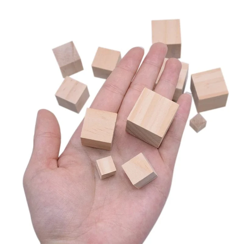 Unfertige leere Mini-Quadratblöcke aus Holz zum Selbermachen, 1/1.5/2/2.5 cm, massive Holzwürfel für Holzarbeiten, Basteln, Kinderspielzeug, Puzzle-Herstellungsmaterial