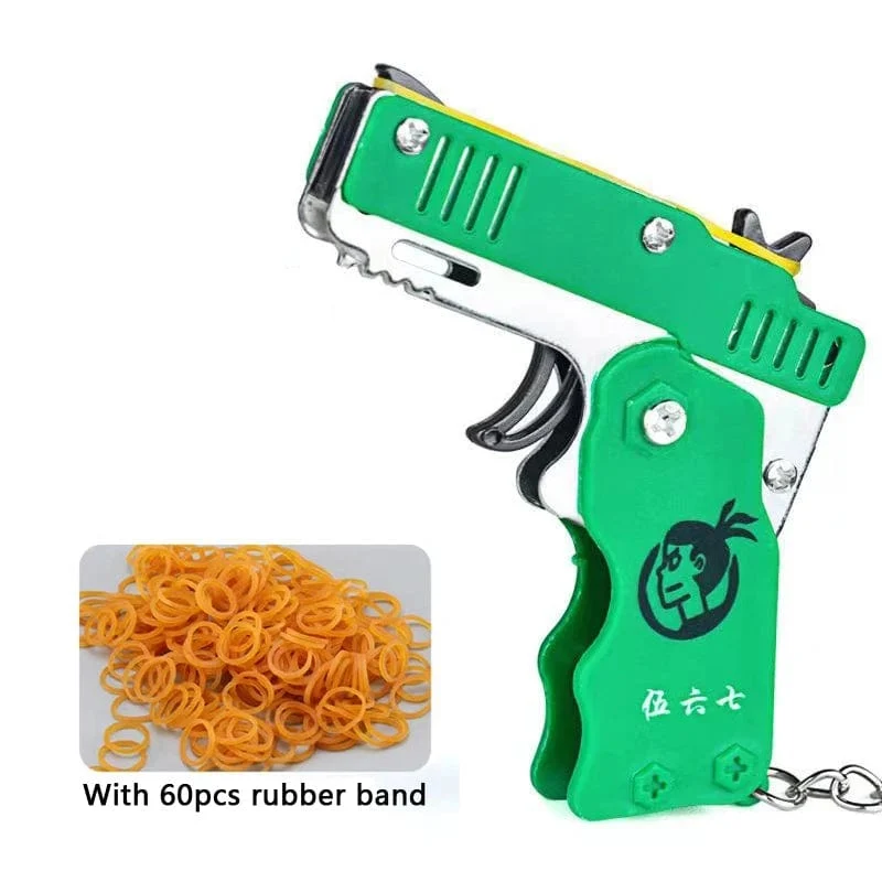 1 Stück Mini-Spielzeugpistole aus Metall mit Gummiband, lustige Klapppistole, Schlüsselanhänger, Anhänger, Kindergeburtstagsgeschenk, Spielzeug für Jungen und Mädchen, Spiel, Party-Geschenke