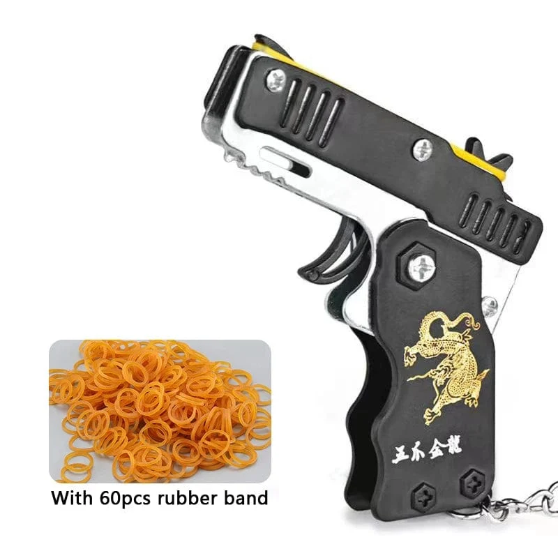 1 Stück Mini-Spielzeugpistole aus Metall mit Gummiband, lustige Klapppistole, Schlüsselanhänger, Anhänger, Kindergeburtstagsgeschenk, Spielzeug für Jungen und Mädchen, Spiel, Party-Geschenke