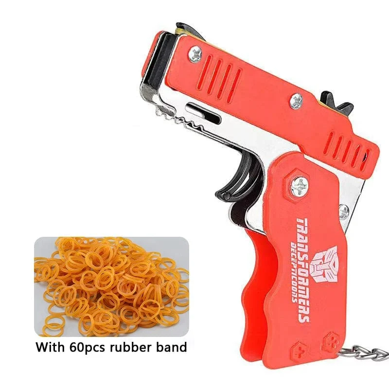 1 Stück Mini-Spielzeugpistole aus Metall mit Gummiband, lustige Klapppistole, Schlüsselanhänger, Anhänger, Kindergeburtstagsgeschenk, Spielzeug für Jungen und Mädchen, Spiel, Party-Geschenke