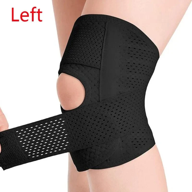 Knieorthese mit seitlichen Stabilisatoren, lindert Meniskusrisse, Knieschmerzen, Gelenkschmerzlinderung, atmungsaktive, verstellbare Kniestütze, Knieschützer