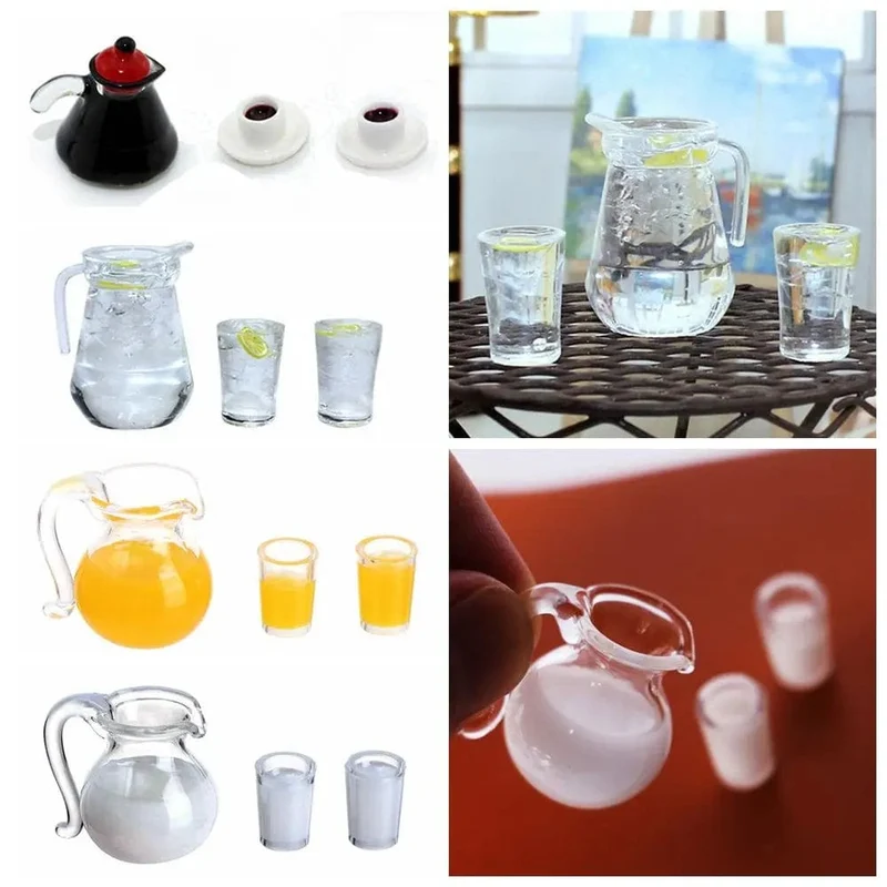 Simulations-Miniatur-Trinkmodell im Maßstab 1:12, Getränkekrug, Tasse, Kaffee, Milch, Zitrone, Wasser, Orangensaft, Puppenzubehör