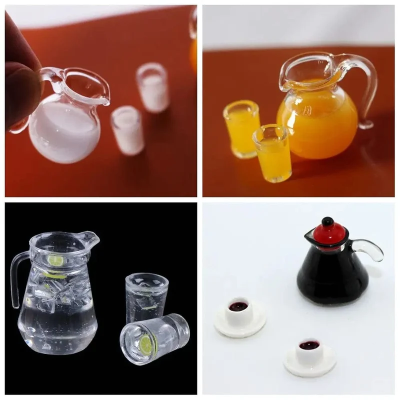 Simulations-Miniatur-Trinkmodell im Maßstab 1:12, Getränkekrug, Tasse, Kaffee, Milch, Zitrone, Wasser, Orangensaft, Puppenzubehör