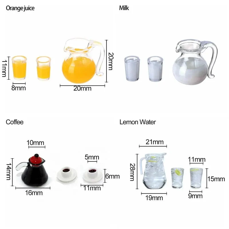 Simulations-Miniatur-Trinkmodell im Maßstab 1:12, Getränkekrug, Tasse, Kaffee, Milch, Zitrone, Wasser, Orangensaft, Puppenzubehör