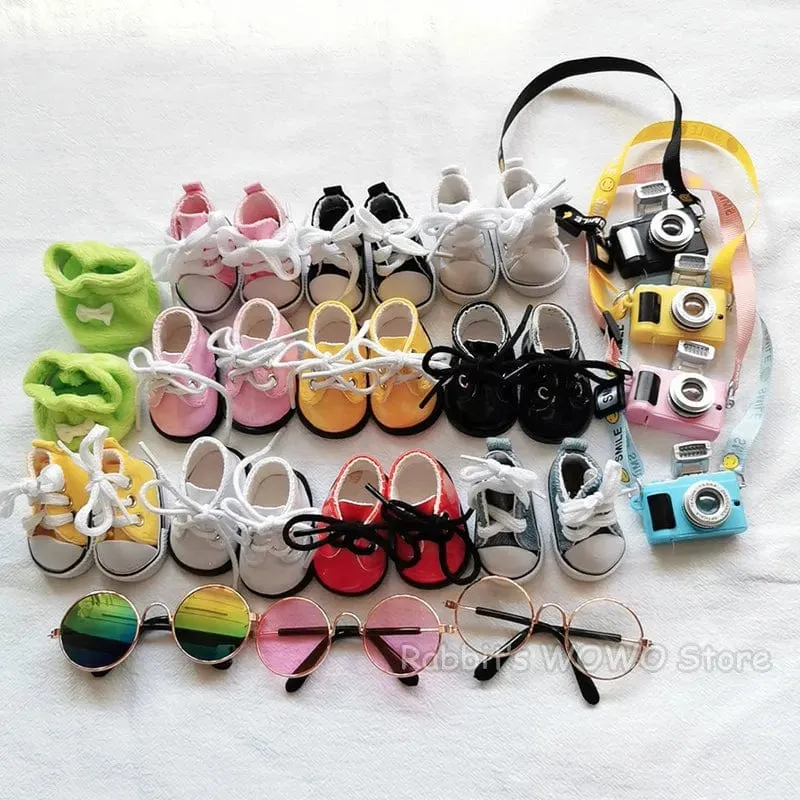 Mini-Plüschpuppen-Zubehör für 20 cm Korea Kpop EXO Idol Puppen, Segeltuchschuhe, Lederschuhe, Brillen, Kamera, Spielzeug, Fans, Geschenk, Sammlung