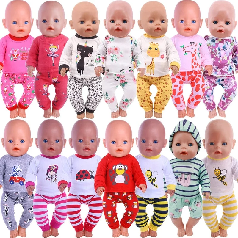2 Stück/Set = Hemden + Hosen, Puppenkleidungszubehör für 43-cm-Artikel und 18-Zoll-amerikanische Puppenmädchenspielzeuge und unsere Generation