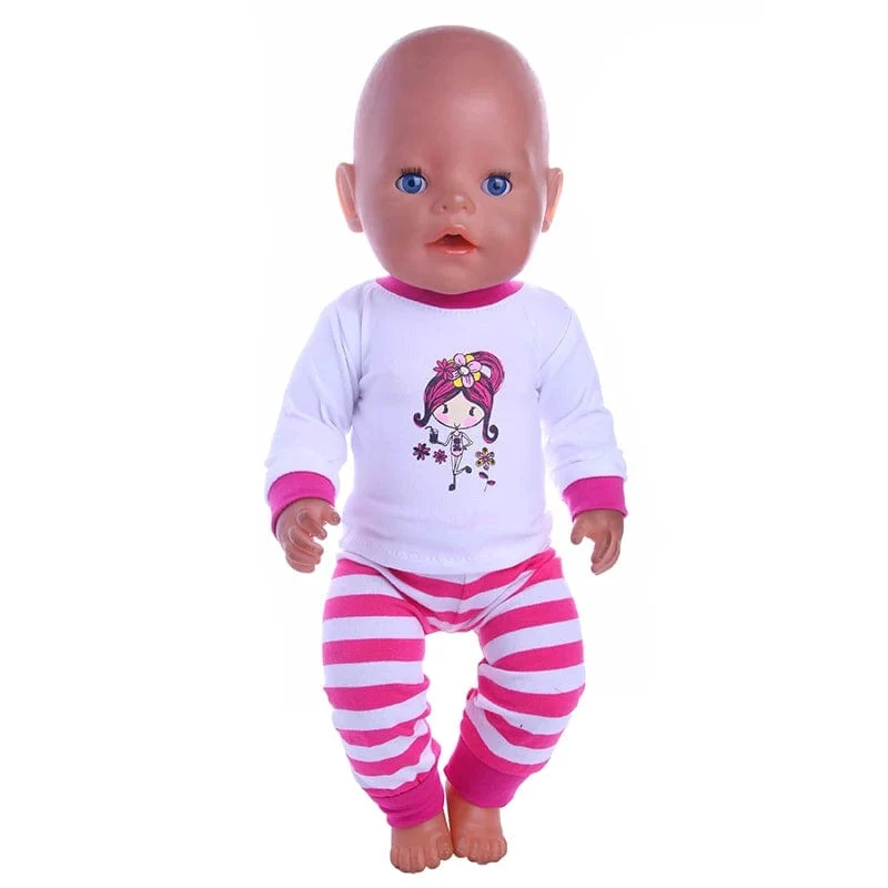 2 Stück/Set = Hemden + Hosen, Puppenkleidungszubehör für 43-cm-Artikel und 18-Zoll-amerikanische Puppenmädchenspielzeuge und unsere Generation