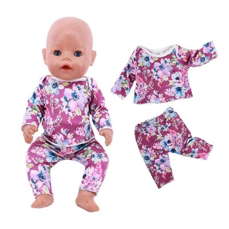 2 Stück/Set = Hemden + Hosen, Puppenkleidungszubehör für 43-cm-Artikel und 18-Zoll-amerikanische Puppenmädchenspielzeuge und unsere Generation
