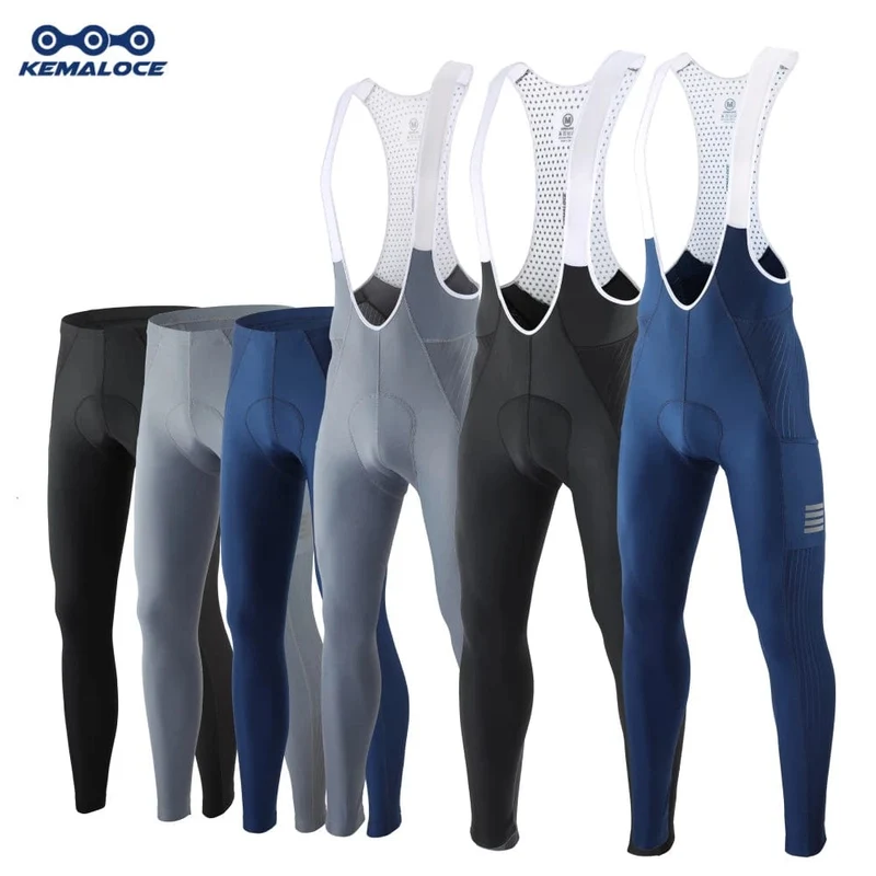 KEMALOCE Herren Fahrradhose Sommer und Herbst, schnell trocknend, blau/schwarz/grau, Gel-Pad, MTB, Fahrrad-Trägerhose, hochwertige, atmungsaktive lange Strumpfhose