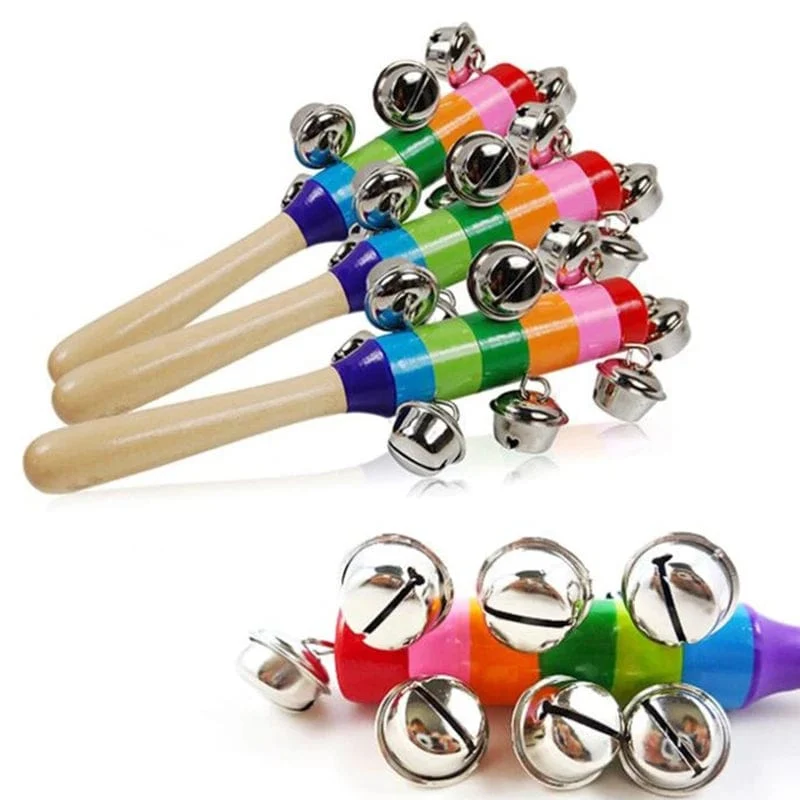 Freies Verschiffen Bunte Regenbogen Hand Glocke Stick Holz Percussion Musical Spielzeug für KTV Party Kinder Spiel Großhandel Einzelhandel