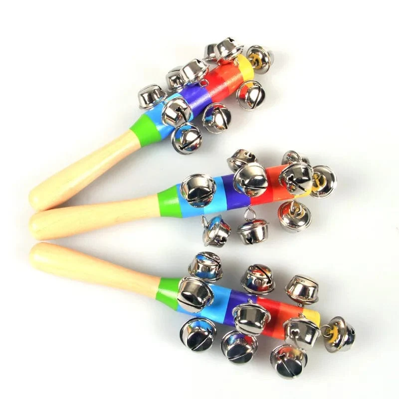 Freies Verschiffen Bunte Regenbogen Hand Glocke Stick Holz Percussion Musical Spielzeug für KTV Party Kinder Spiel Großhandel Einzelhandel