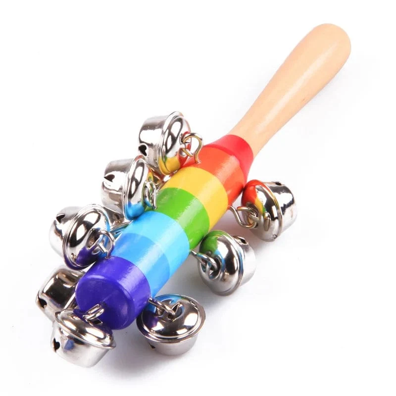 Freies Verschiffen Bunte Regenbogen Hand Glocke Stick Holz Percussion Musical Spielzeug für KTV Party Kinder Spiel Großhandel Einzelhandel