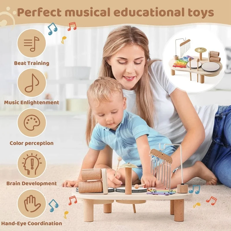 Baby Äolische Glocken Rassel Montessori Lernspielzeug Kinder Musikspielzeug Kinder Schlagzeug Musiktisch Holz Musikinstrumente