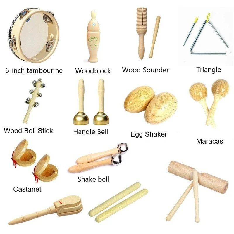 Baby-Musikspielzeug, Kastagnetten, Sandhammer, Tamburin, Dreieck, Doppelring, Montessori-Schlaginstrument, Spielzeug für Neugeborene, Geschenke