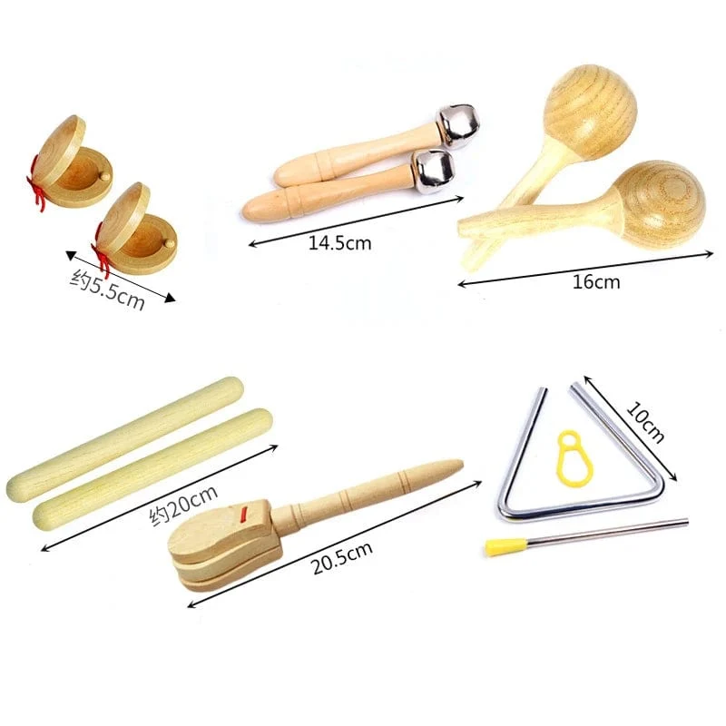 Baby-Musikspielzeug, Kastagnetten, Sandhammer, Tamburin, Dreieck, Doppelring, Montessori-Schlaginstrument, Spielzeug für Neugeborene, Geschenke