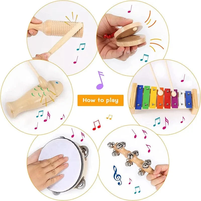 Baby-Musikspielzeug, Kastagnetten, Sandhammer, Tamburin, Dreieck, Doppelring, Montessori-Schlaginstrument, Spielzeug für Neugeborene, Geschenke