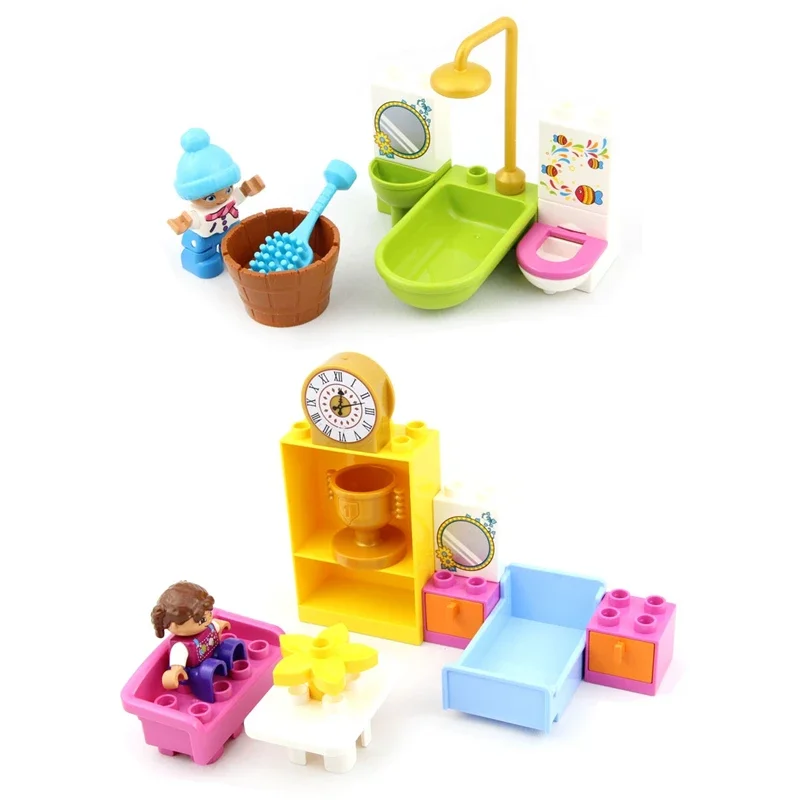 Große Bausteine, Spielhaus, Möbelzubehör, Innenutensilien, Bett, kompatibel mit großen Ziegelsteinen, zum Zusammenbauen von Spielzeug für Kinder, Kinder, Geschenk