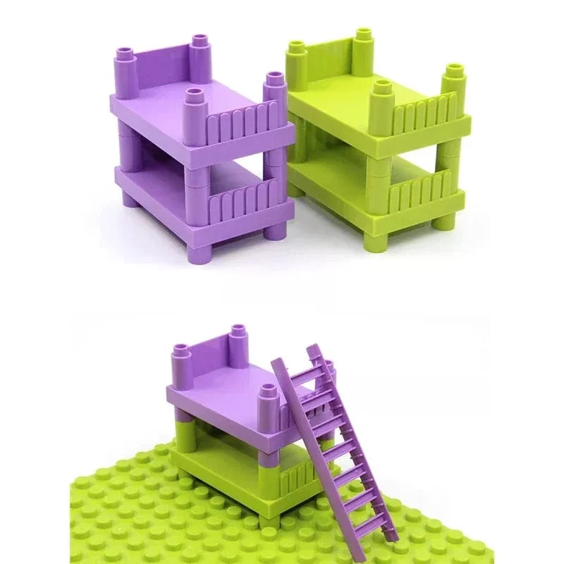 Große Bausteine, Spielhaus, Möbelzubehör, Innenutensilien, Bett, kompatibel mit großen Ziegelsteinen, zum Zusammenbauen von Spielzeug für Kinder, Kinder, Geschenk