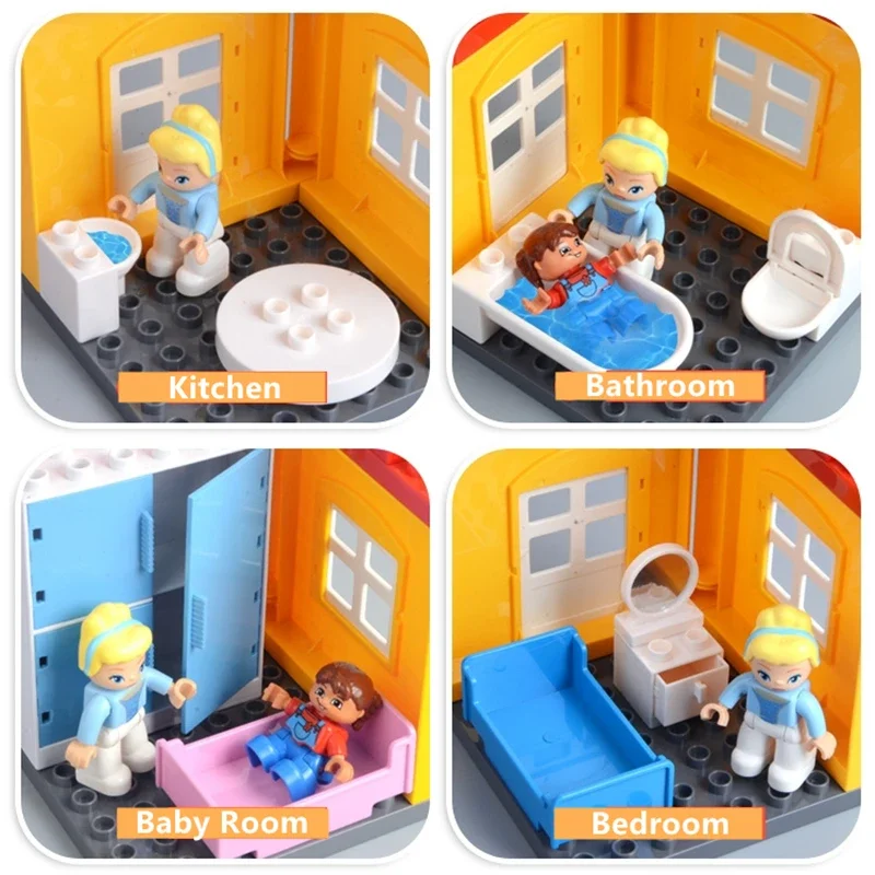 Große Bausteine, Spielhaus, Möbelzubehör, Innenutensilien, Bett, kompatibel mit großen Ziegelsteinen, zum Zusammenbauen von Spielzeug für Kinder, Kinder, Geschenk