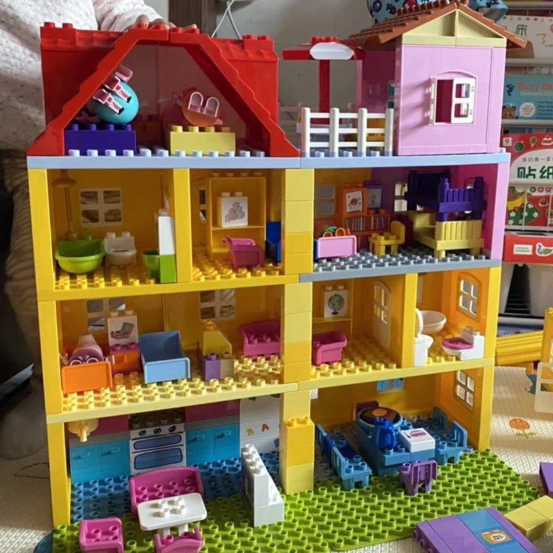 Große Bausteine, Spielhaus, Möbelzubehör, Innenutensilien, Bett, kompatibel mit großen Ziegelsteinen, zum Zusammenbauen von Spielzeug für Kinder, Kinder, Geschenk
