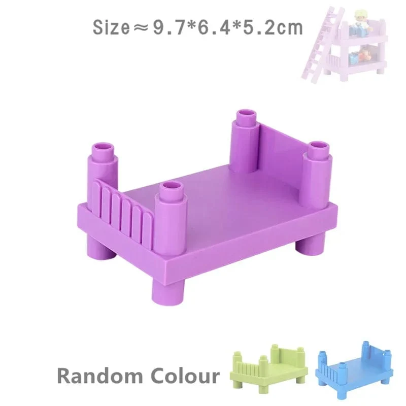 Große Bausteine, Spielhaus, Möbelzubehör, Innenutensilien, Bett, kompatibel mit großen Ziegelsteinen, zum Zusammenbauen von Spielzeug für Kinder, Kinder, Geschenk