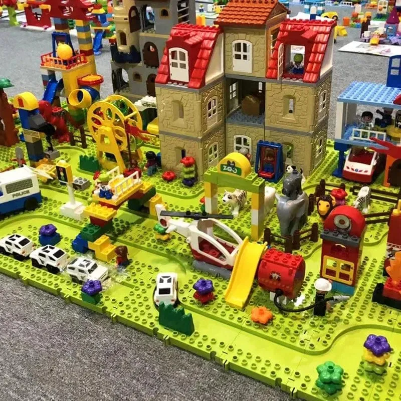 Große Bausteine ​​Kompatibel Große Ziegel Straßenplatte Autoparkstange Tankstelle Stadtverkehr Kinder Pädagogisches Kreatives Spielzeug