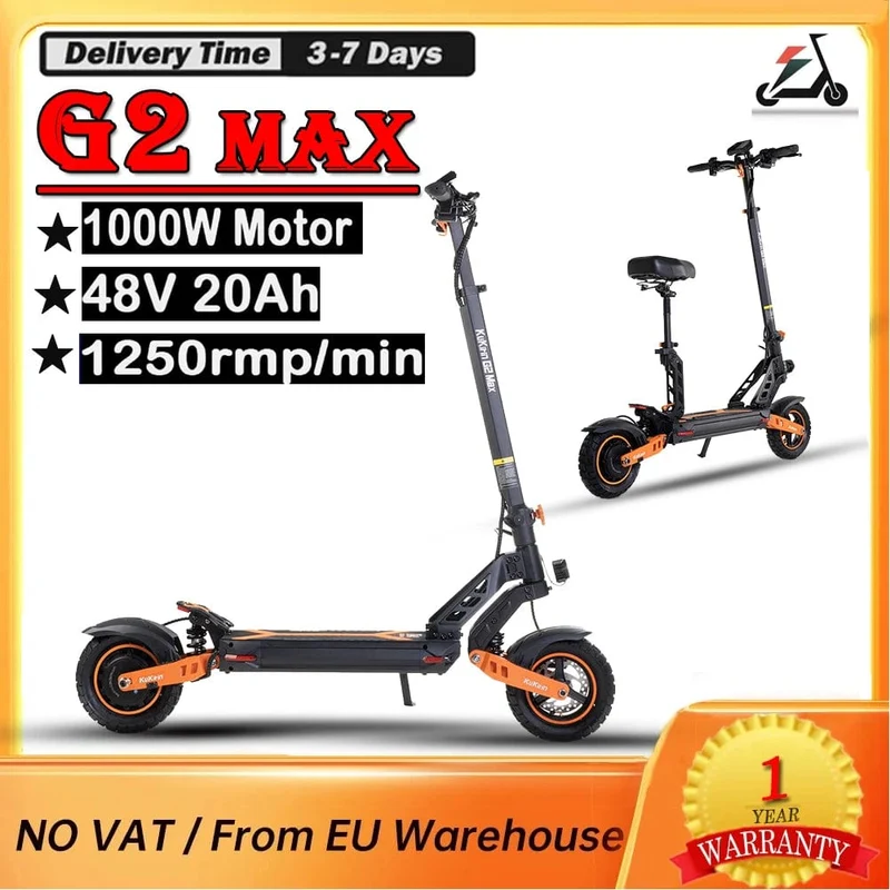 KuKirin G2 MAX Elektroroller für Erwachsene, 10 x 2.75 Zoll Reifen, 1000 W leistungsstarker Motor, 48 V 20 Ah Batterie, 80 km Reichweite, Herren-Elektroroller