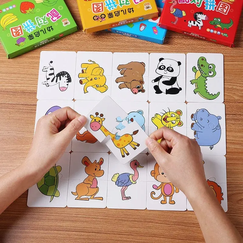 32er-Pack Montessori-Bildung, passende Karten für Kleinkinder, Lernspiele für Kinder, Spielzeug für Kinder von 2 bis 4 Jahren, Cartoon-Puzzle, Baby