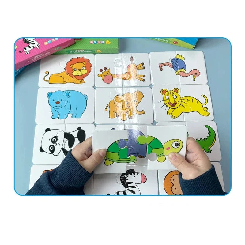 32er-Pack Montessori-Bildung, passende Karten für Kleinkinder, Lernspiele für Kinder, Spielzeug für Kinder von 2 bis 4 Jahren, Cartoon-Puzzle, Baby