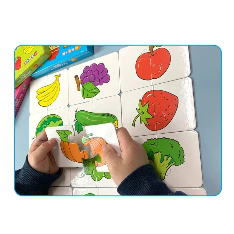 32er-Pack Montessori-Bildung, passende Karten für Kleinkinder, Lernspiele für Kinder, Spielzeug für Kinder von 2 bis 4 Jahren, Cartoon-Puzzle, Baby