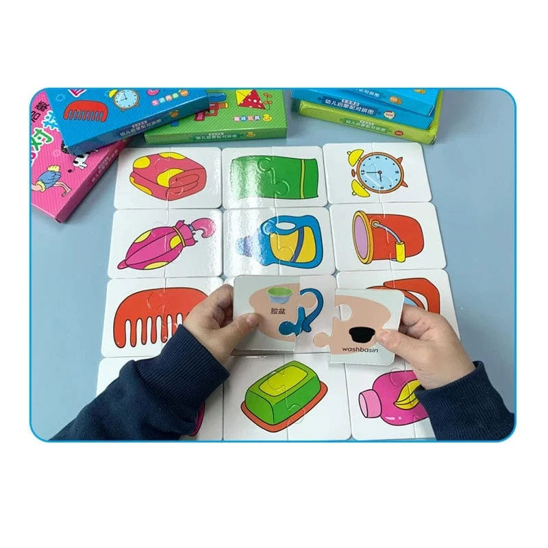 32er-Pack Montessori-Bildung, passende Karten für Kleinkinder, Lernspiele für Kinder, Spielzeug für Kinder von 2 bis 4 Jahren, Cartoon-Puzzle, Baby