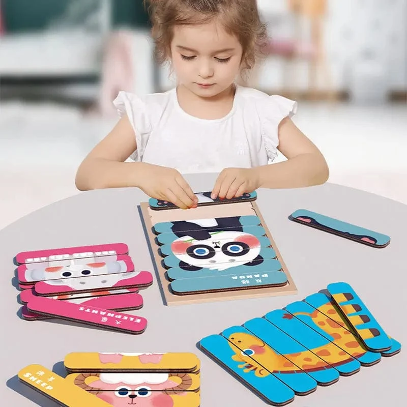 Baby Hölzernes Montessori-Puzzle Kinderspiel Holzpuzzle 3D Cartoon Tierpuzzle Babys Spielzeug Puzzles Für Kinder 1 2 3 Jahre alt