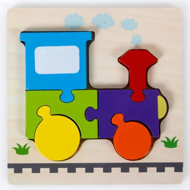 Baby Hölzernes Montessori-Puzzle Kinderspiel Holzpuzzle 3D Cartoon Tierpuzzle Babys Spielzeug Puzzles Für Kinder 1 2 3 Jahre alt