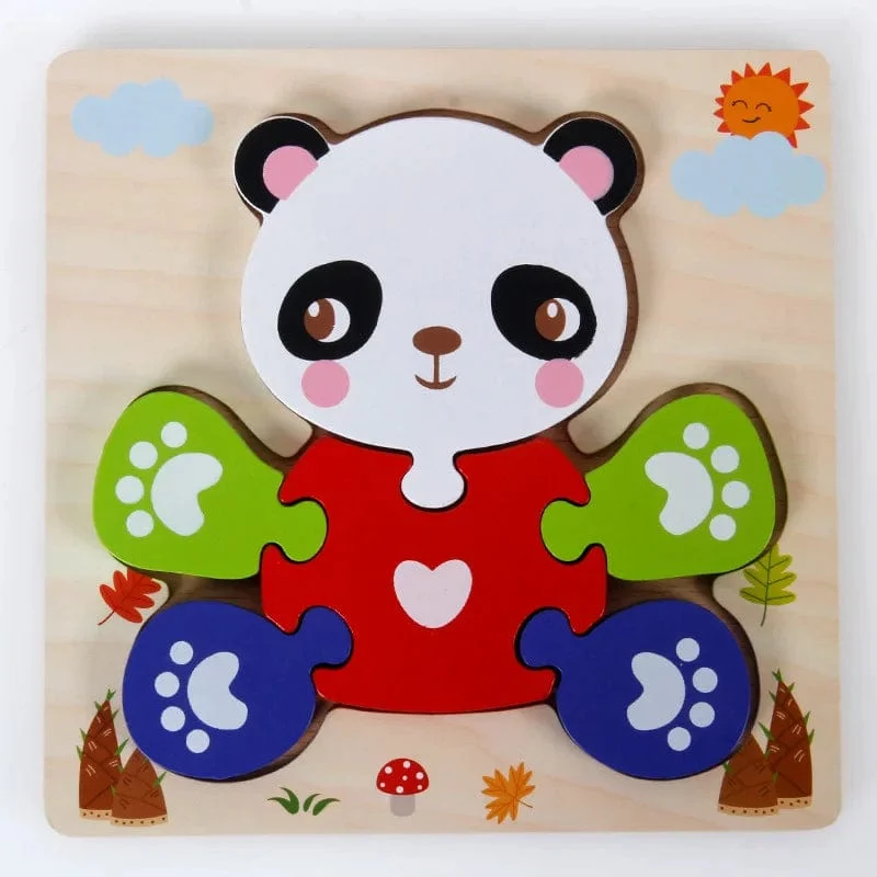 Baby Hölzernes Montessori-Puzzle Kinderspiel Holzpuzzle 3D Cartoon Tierpuzzle Babys Spielzeug Puzzles Für Kinder 1 2 3 Jahre alt