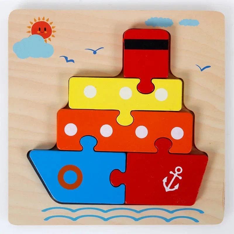 Baby Hölzernes Montessori-Puzzle Kinderspiel Holzpuzzle 3D Cartoon Tierpuzzle Babys Spielzeug Puzzles Für Kinder 1 2 3 Jahre alt