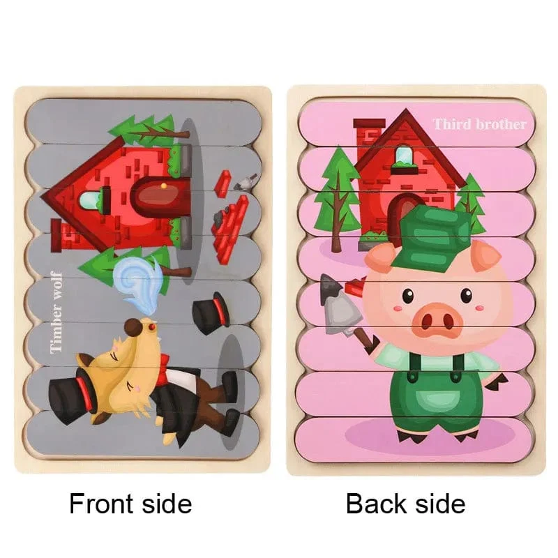 Baby Hölzernes Montessori-Puzzle Kinderspiel Holzpuzzle 3D Cartoon Tierpuzzle Babys Spielzeug Puzzles Für Kinder 1 2 3 Jahre alt