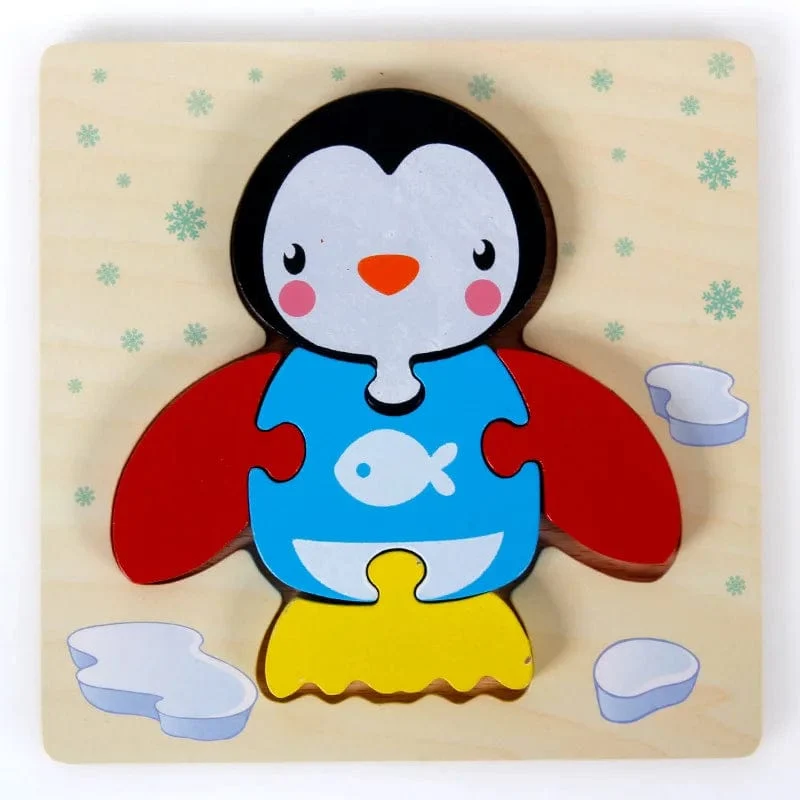 Baby Hölzernes Montessori-Puzzle Kinderspiel Holzpuzzle 3D Cartoon Tierpuzzle Babys Spielzeug Puzzles Für Kinder 1 2 3 Jahre alt