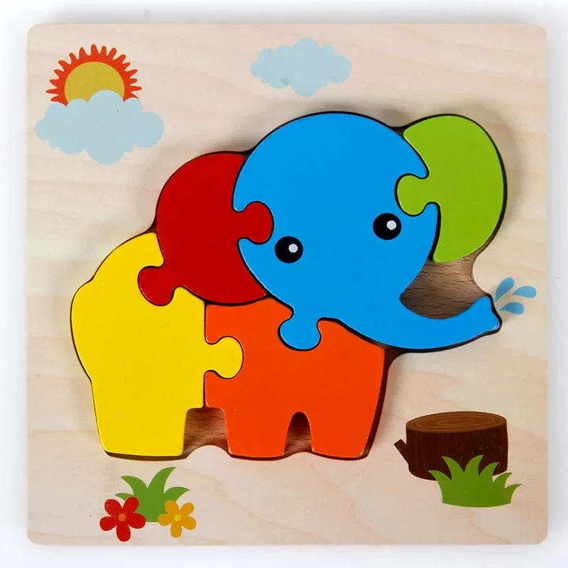 Baby Hölzernes Montessori-Puzzle Kinderspiel Holzpuzzle 3D Cartoon Tierpuzzle Babys Spielzeug Puzzles Für Kinder 1 2 3 Jahre alt