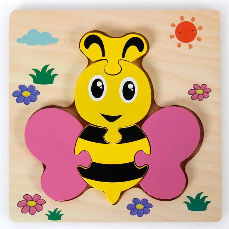 Baby Hölzernes Montessori-Puzzle Kinderspiel Holzpuzzle 3D Cartoon Tierpuzzle Babys Spielzeug Puzzles Für Kinder 1 2 3 Jahre alt