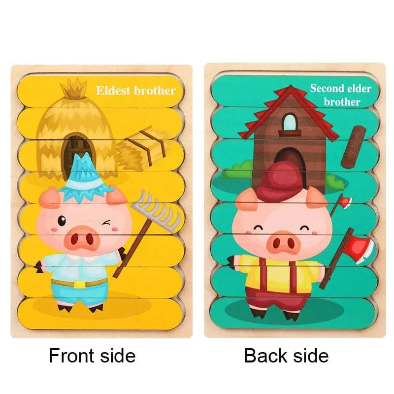 Baby Hölzernes Montessori-Puzzle Kinderspiel Holzpuzzle 3D Cartoon Tierpuzzle Babys Spielzeug Puzzles Für Kinder 1 2 3 Jahre alt