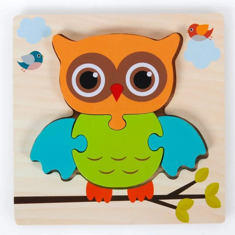 Baby Hölzernes Montessori-Puzzle Kinderspiel Holzpuzzle 3D Cartoon Tierpuzzle Babys Spielzeug Puzzles Für Kinder 1 2 3 Jahre alt