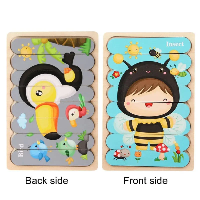 Baby Hölzernes Montessori-Puzzle Kinderspiel Holzpuzzle 3D Cartoon Tierpuzzle Babys Spielzeug Puzzles Für Kinder 1 2 3 Jahre alt