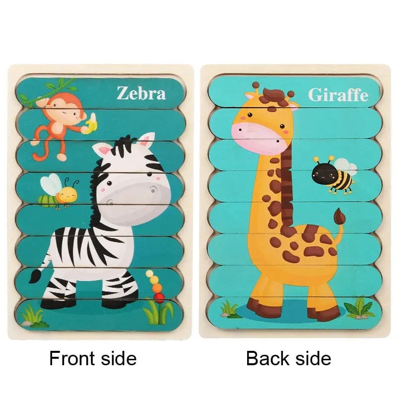 Baby Hölzernes Montessori-Puzzle Kinderspiel Holzpuzzle 3D Cartoon Tierpuzzle Babys Spielzeug Puzzles Für Kinder 1 2 3 Jahre alt