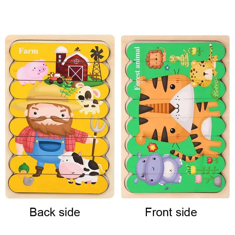 Baby Hölzernes Montessori-Puzzle Kinderspiel Holzpuzzle 3D Cartoon Tierpuzzle Babys Spielzeug Puzzles Für Kinder 1 2 3 Jahre alt