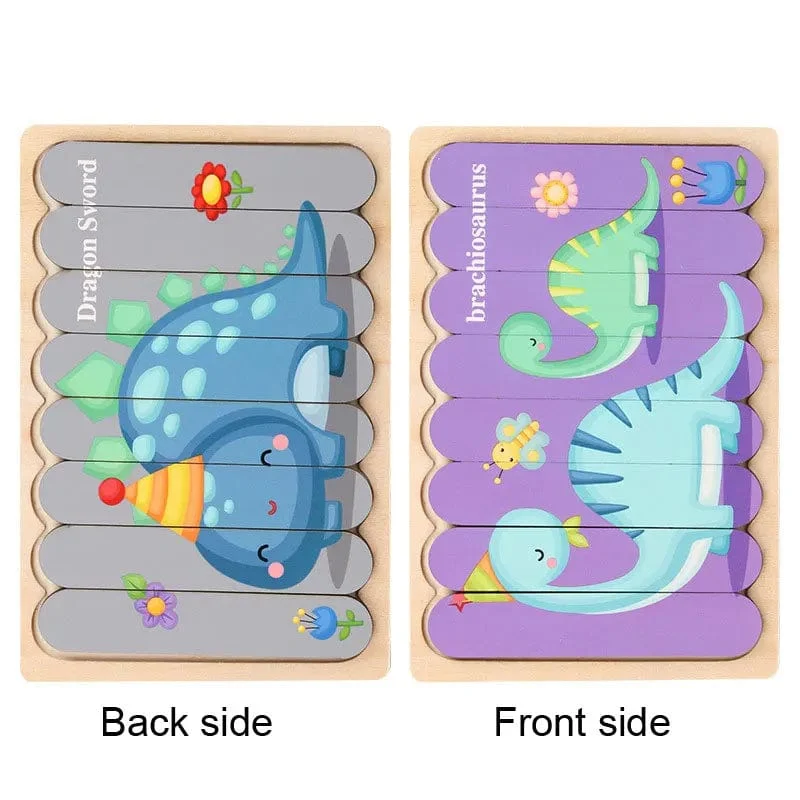 Baby Hölzernes Montessori-Puzzle Kinderspiel Holzpuzzle 3D Cartoon Tierpuzzle Babys Spielzeug Puzzles Für Kinder 1 2 3 Jahre alt